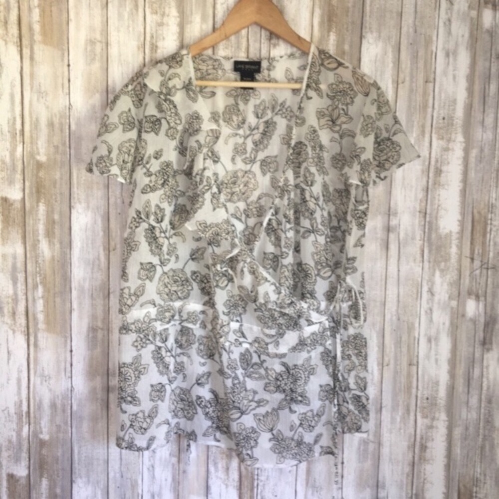 Lane Bryant Floral Faux Wrap Blouse 18/20W Black White Plus Size Top